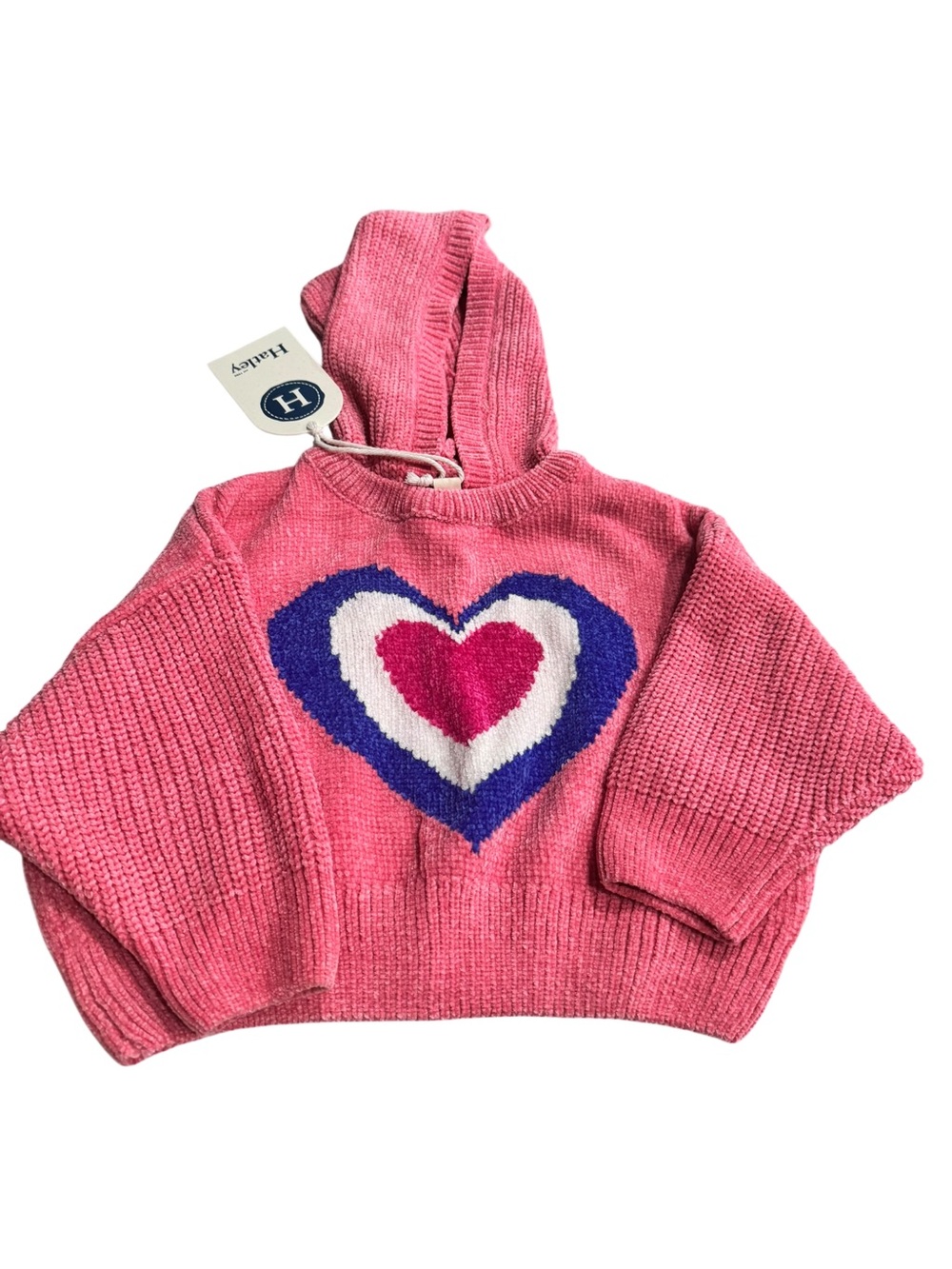 Hatley Pink Hoodie Sweater with Blue, White & Pink Heart